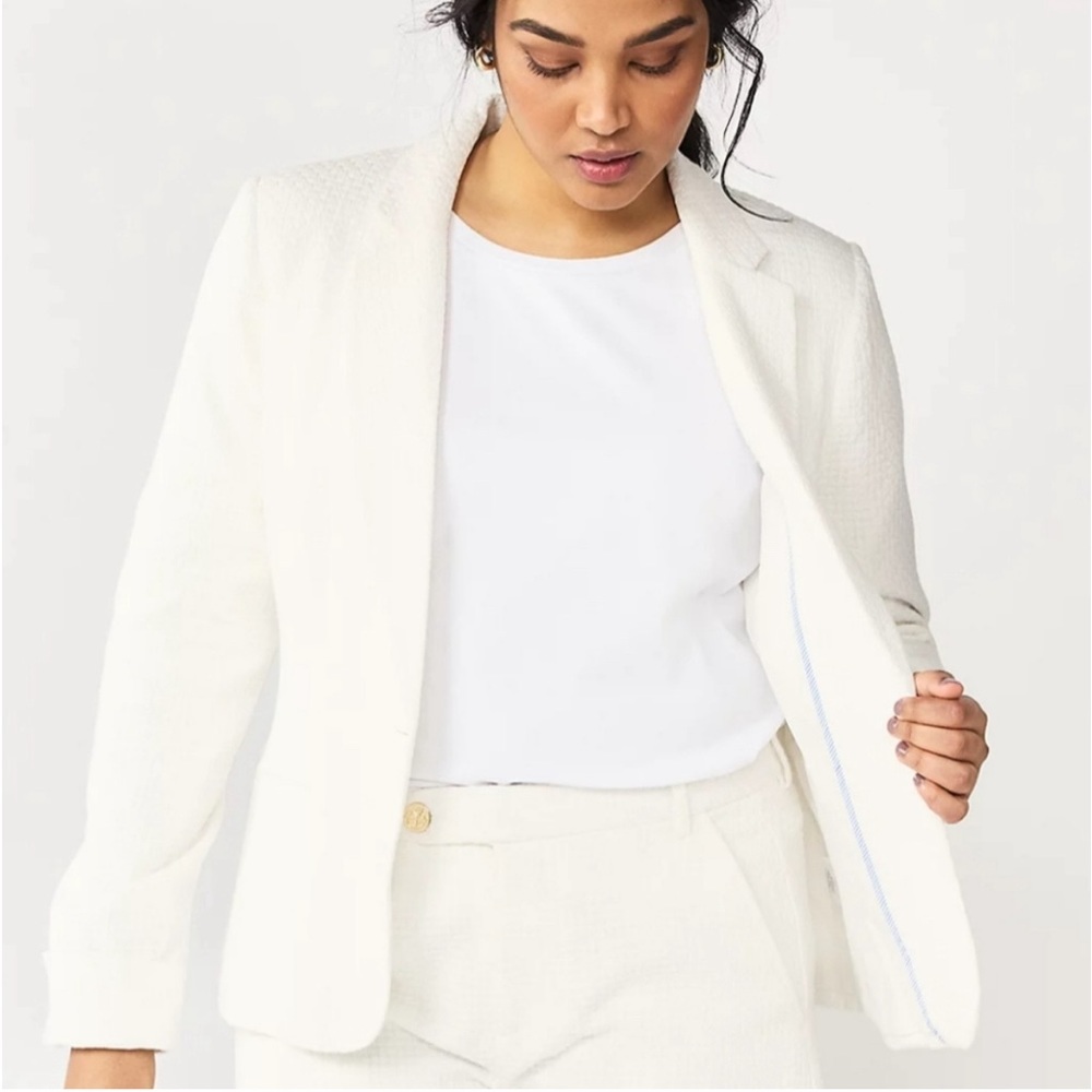 DRAPER JAMES 🆕 RSVP White Textured Cotton Blazer w/Notch Collar Button. LG.